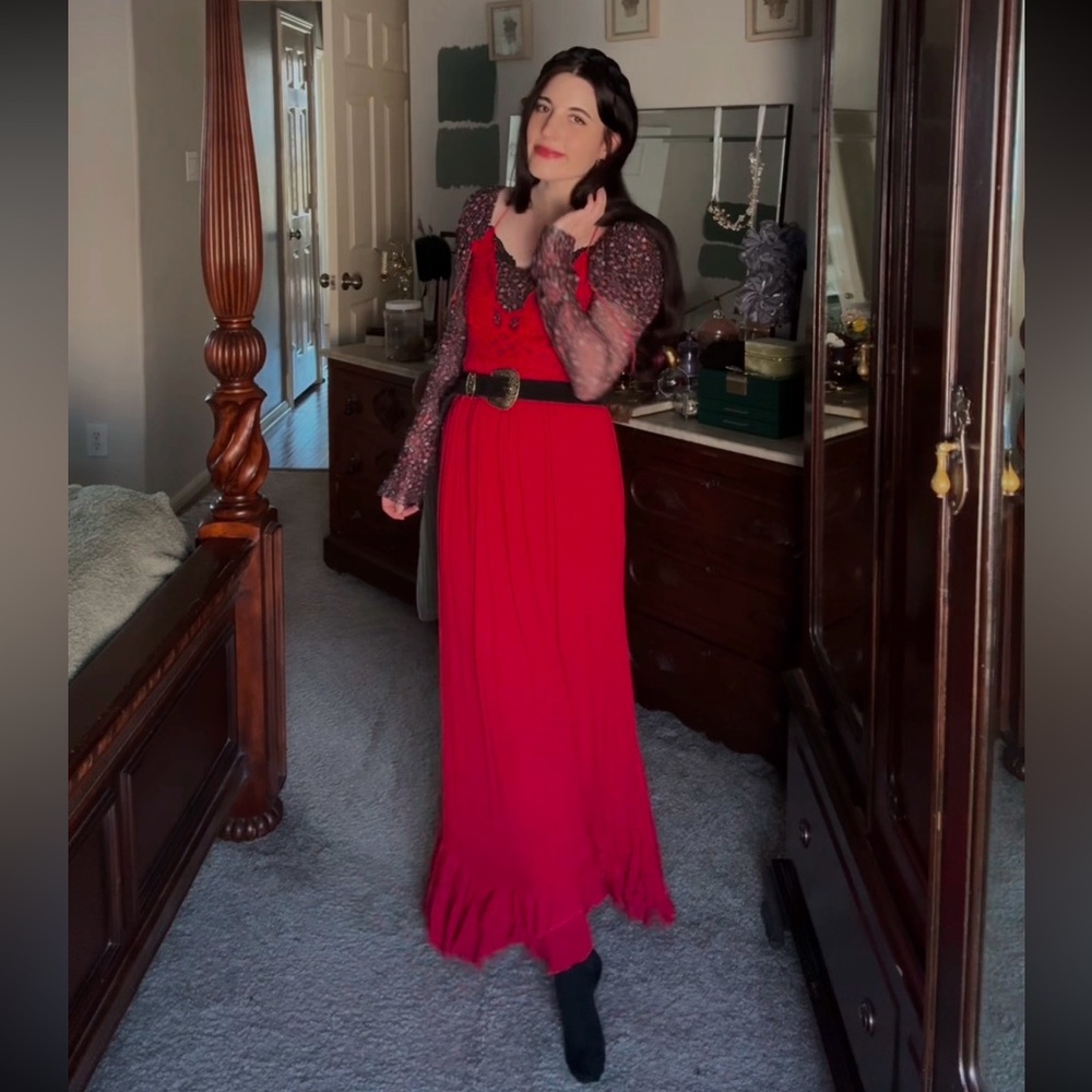 Free People Red and Black Lace Dress